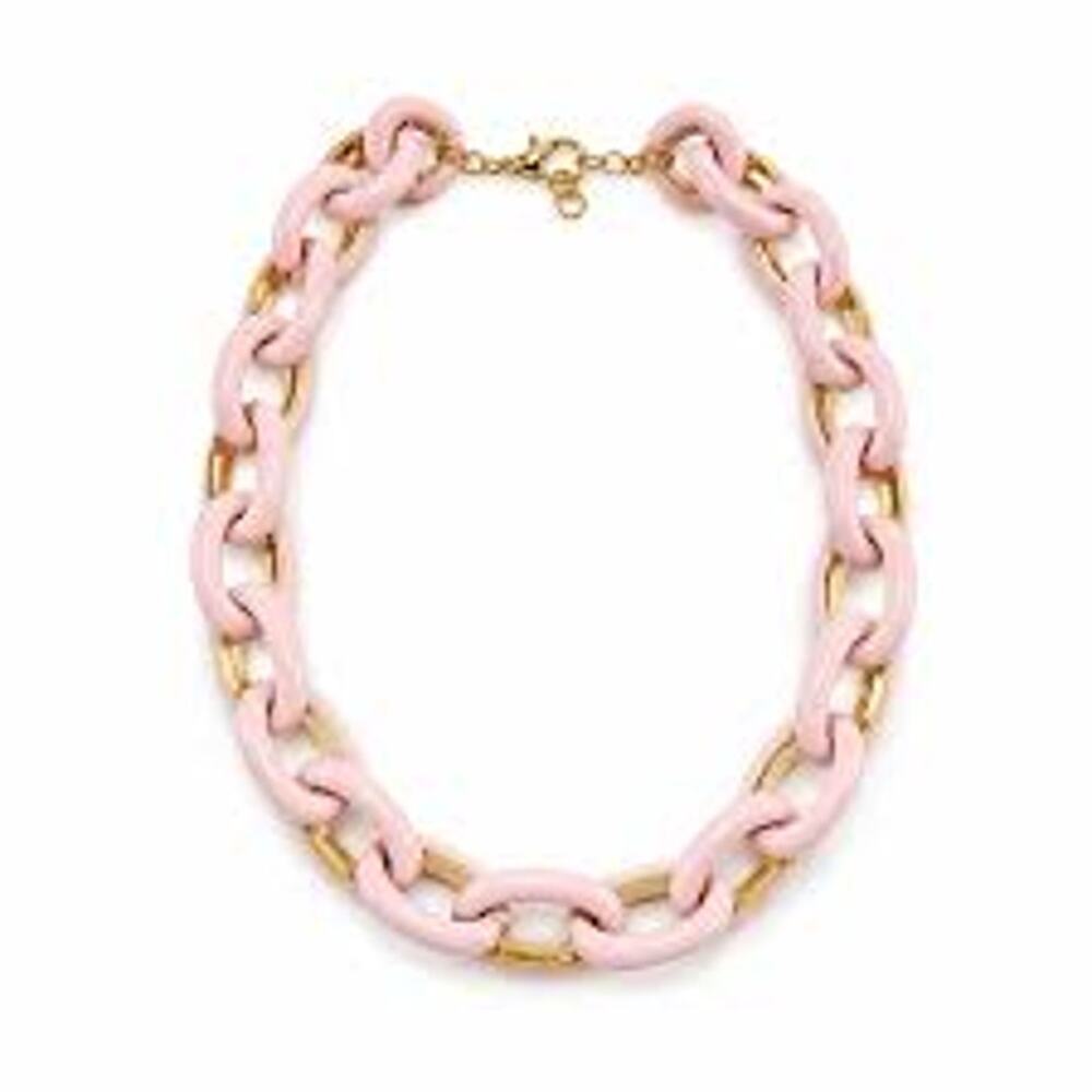 J.Crew Enamel Oval Link Necklace Pink Chain Gold Boho
